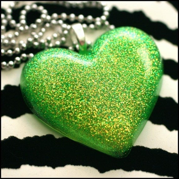 Toxic Resin GREEN Heart Necklace by stoopidgerl on Etsy
