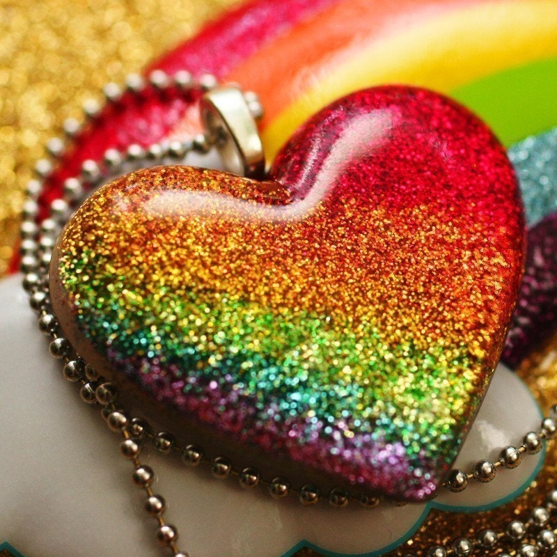 Rainbow Bright - Resin Heart Necklace