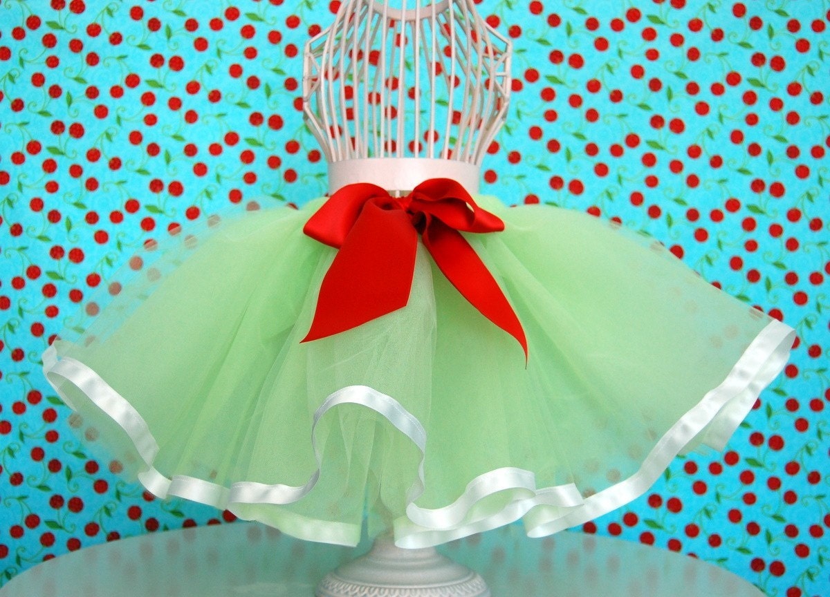 Sewn Ribbon Tutu Skirt - White, Green, Red - Baby, Toddler, Girl