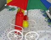 Condiment Set Mustard Ketchup Cart Salt Pepper  Umbrella Picnic Patio