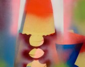 Original Mid Century Modern Inspired Painting and Collage on Board Trace