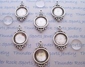 6 Antique Silver Plated Pewter Pendant Blank Bezel Trays with Separate 14mm Clear Glass Round Cabochons