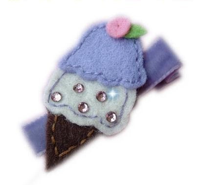 Felt Hair Clip - ICE CREAM CONE purple brown with swarovski crystal bling hair bow lavender