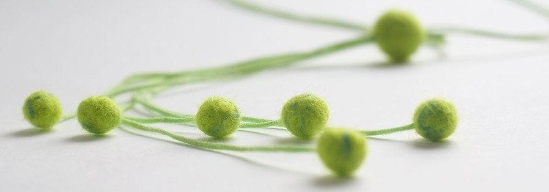 Growth - lime/turquoise felt beads on adjustable cottonwaxed cord