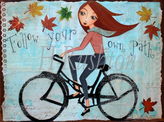 Bike Bicycle Art, Inspirational Quote,Wall Art, Fall Home Decor,, Mixed Media Art  Collage