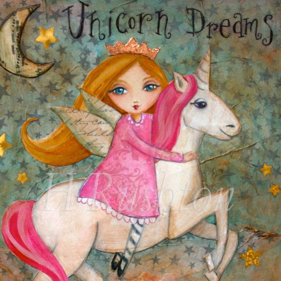 Items similar to Unicorn Art Mixed Media Collage Wall Art Childrens Art