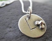 Inscribed Sterling Silver Wildflower Initial Pendant/Charm . (( Teen Tag )) . cable chain included . made to order