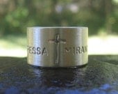 Cross Insignia Band . sterling silver . your custom names or words . made to order in whole, half or quarter sizes