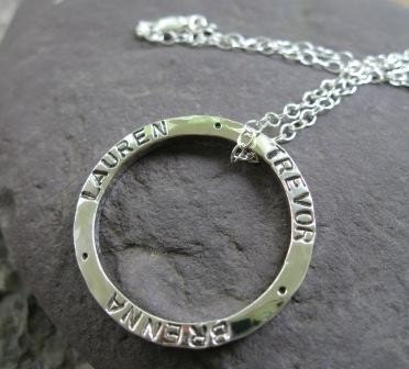 Inscribed Sterling Silver Hammered Circle Pendant . both sides inscribed . personalize with quote, poem or names . chain included