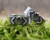 Modern Claddagh Band . rounded square band in sterling silver . oxidized/brushed finish . READY TO SHIP sz 8