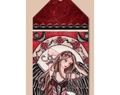 Fairy Art Bookmark - Fantasy Art - Beaded Tassel - Art Nouveau Dark Angel - Rose - by Nikki Burnette