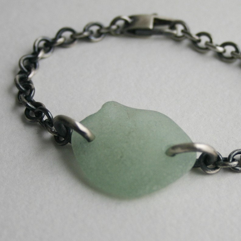 Beach Glass Sea Glass Sterling Silver Bracelet - Summer Memory