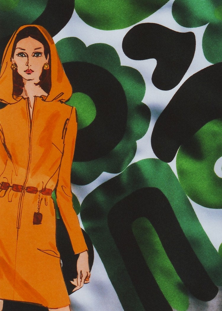 mod girl five, 5x7 archival print fashion photograph of vintage 1960s sewing pattern illustration and fabric