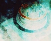 blank birthday greeting card, featuring photograph of cake with candles