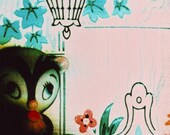 the skunk, 8x10 archival print photograph of vintage miniature animal toy figurine on vintage 1950s floral wallpaper