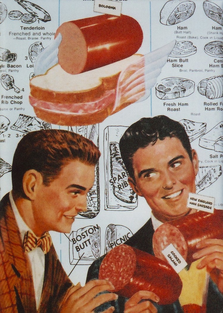 pork, 5x7 archival print of kitsch meat collage featuring images from vintage ads and cookboooks