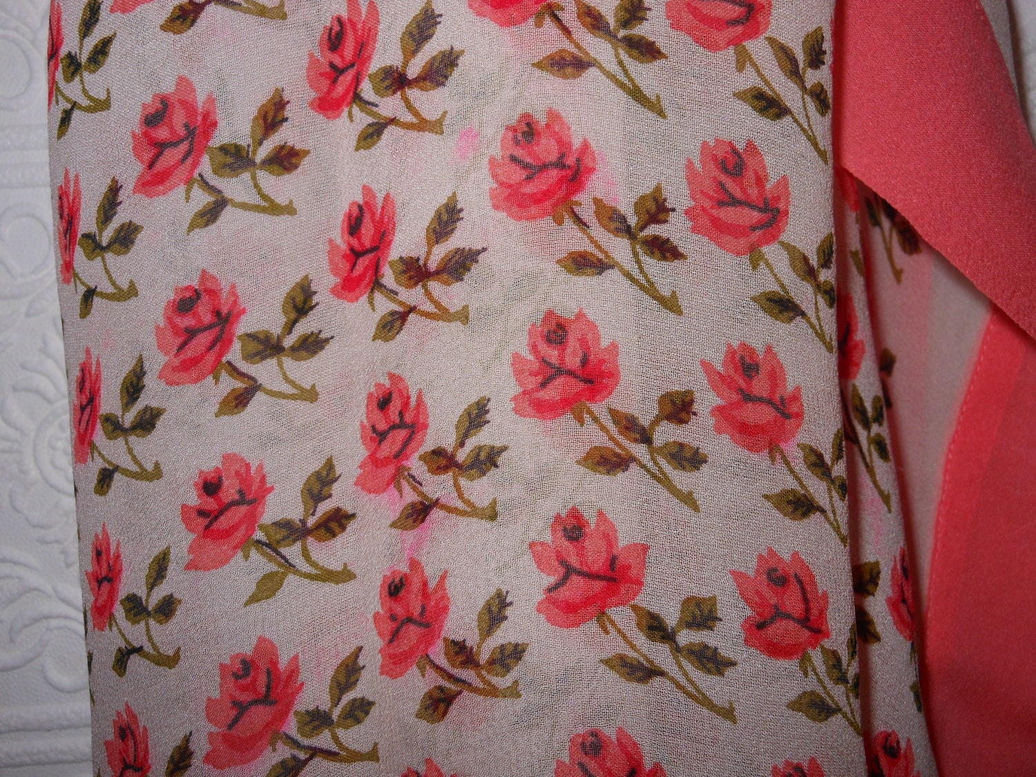 vintage silk chiffon rose scarf