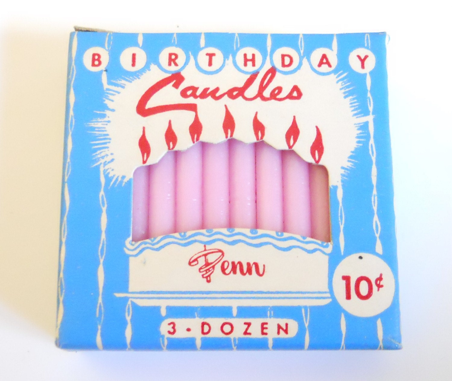 vintage box pink wax birthday cake candles 3 dozen