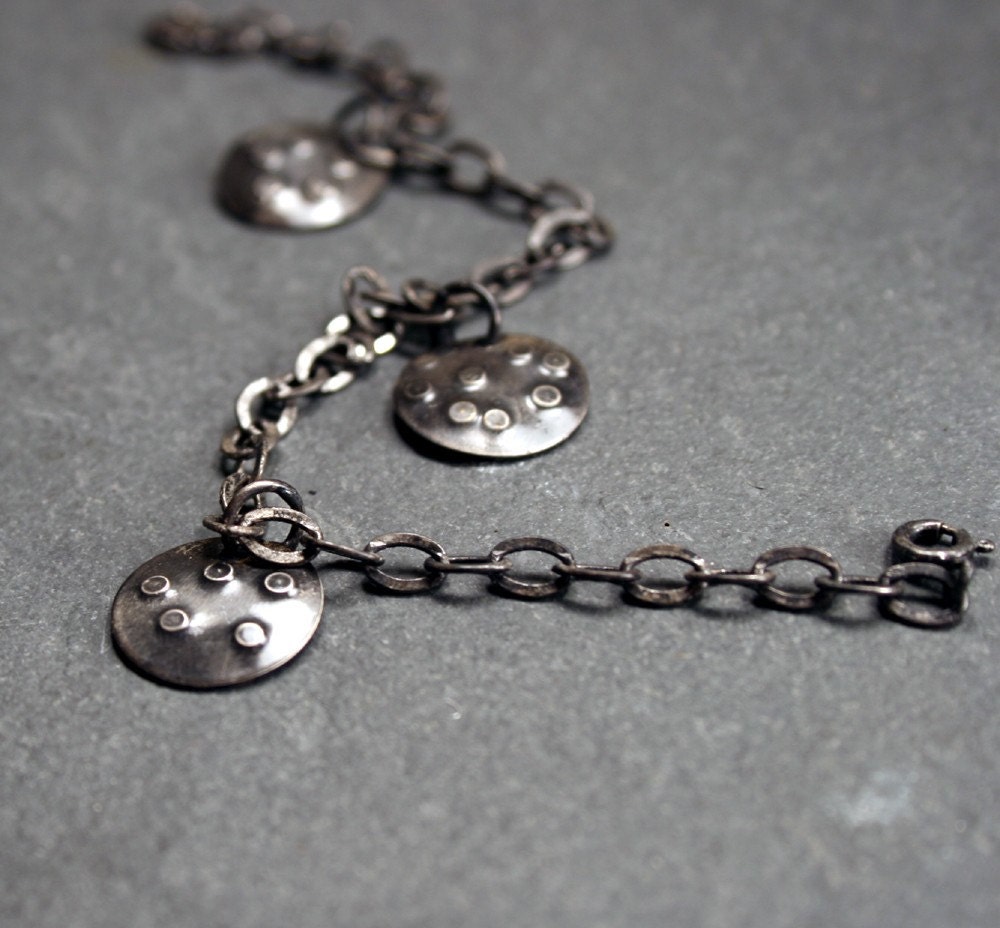 Charm Bracelet - Oxidized Sterling Silver "mini moons"