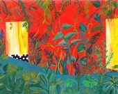 Dreaming (Inside the Greenhouse) - Original Mixed Media Collage on Board