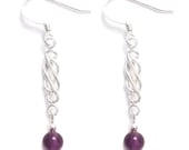 Sterling silver Celtic earrings, choice of 5 gemstones Amethyst, Black Onyx, Malachite, Rose Quartz, Garnet,
