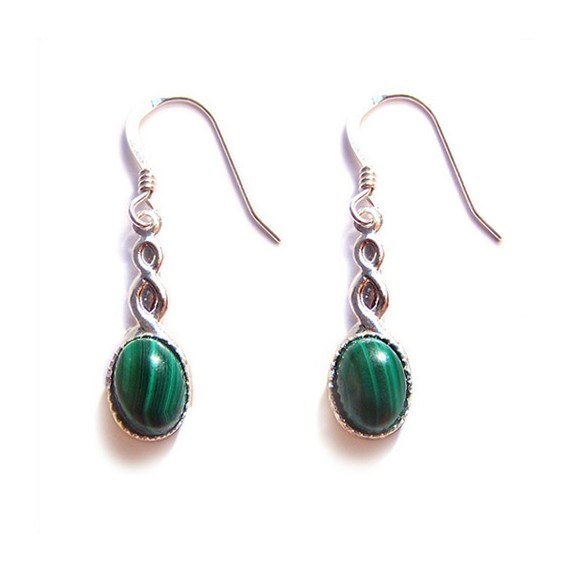 Green malachite Celtic earrings with a Sterling silver ear hook