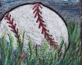 ACEO PRINT  Baseball in the Grass Colored Pencil Drawing Maine Team CaaT
