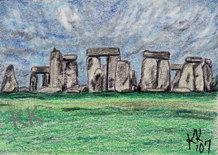 Items similar to ACEO PRINT Stonehenge 1 Colored Pencil Drawing England