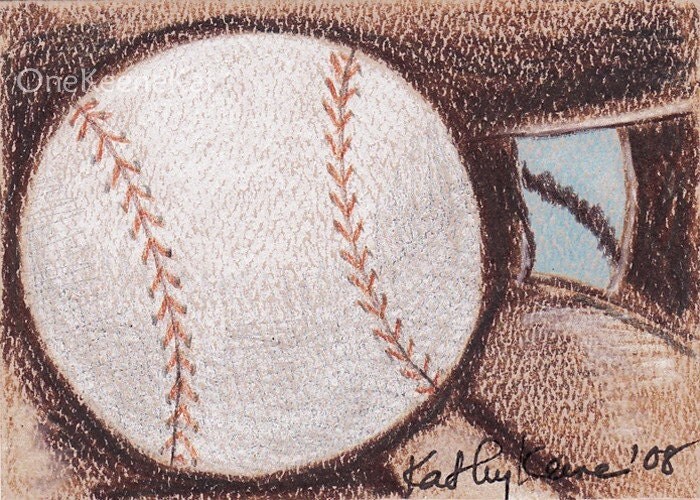 ACEO Original Colored Pencil Drawing Baseball in an by OneKeeneKat