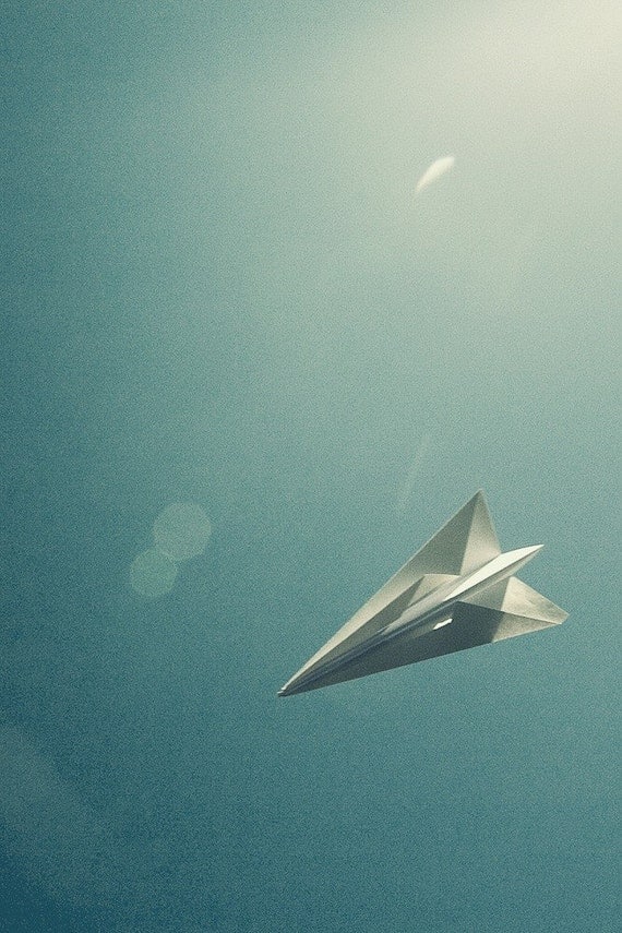 Paper Dreams (8 x 12" Colour Limited Edition Signed Photographic Print) Paper Airplane, Plane, Blue Sky, Travel Inspiration, Original Art