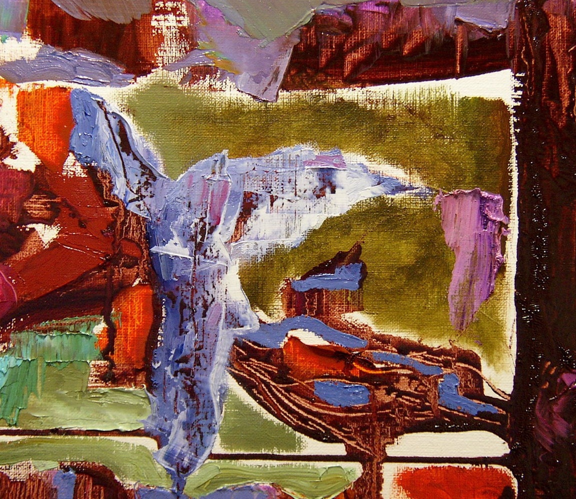 Abstract painting, fine art original, modernist, autumn colours, "The Killer Wore Orange", oil, 22 x 16.5 inches