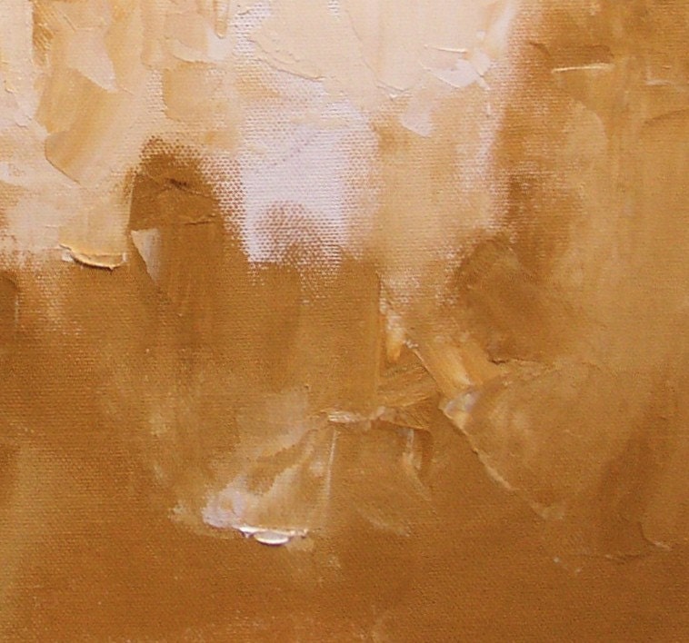 Painting, gold ochre, "Fen Park, November", original oil, abstract landscape, 14 x 10