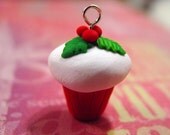 Christmas Cupcake. Polymer Clay Cupcake Charm Pendant