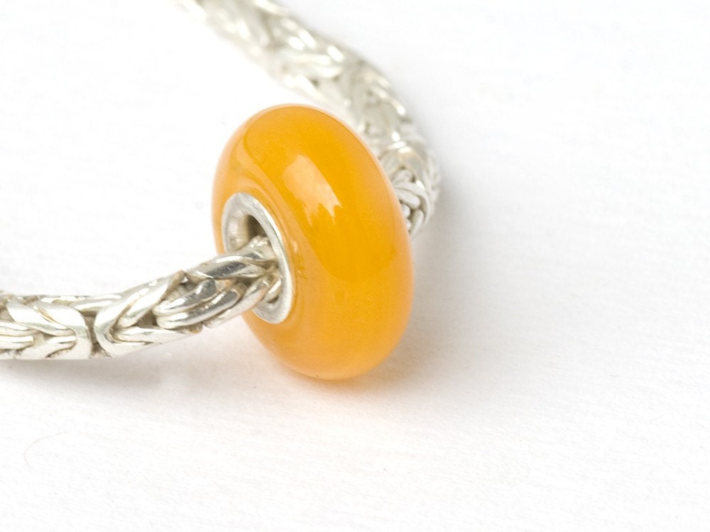 Lampwork Bead Glass and Sterling Silver European Charm Mimosa Orange