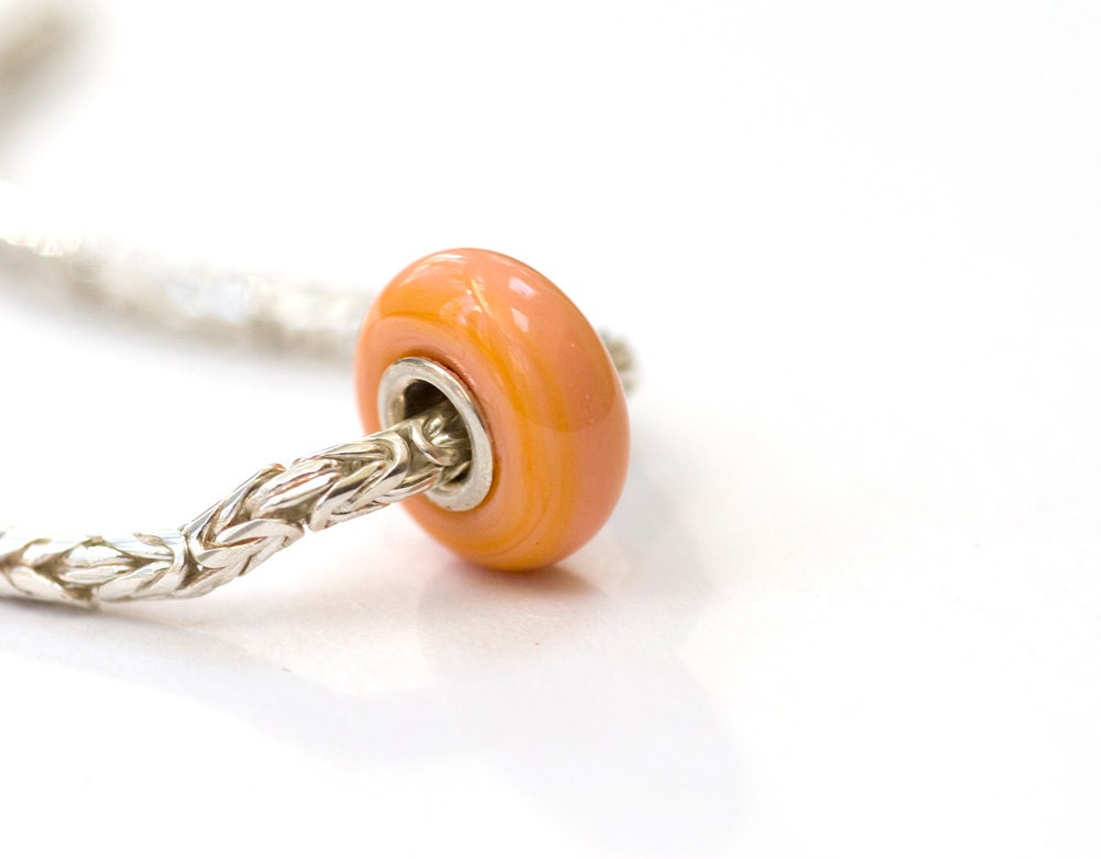 Lampwork Glass and Sterling Silver European Charm Bead Orange Sherbet Big Hole