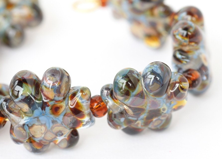Lampwork Glass Bead Set Brown Blue Tortoise  Made to Order