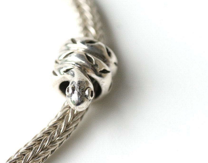 Snake Sterling Silver European Charm Big Hole Bead for Bracelets SALE
