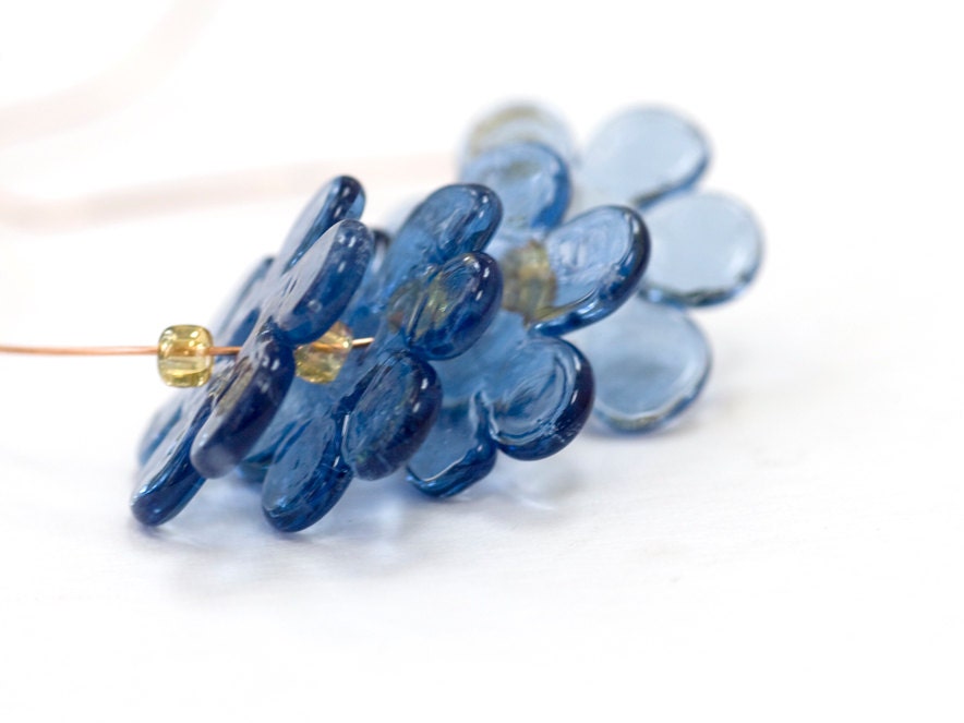 Flower Lampwork Glass Handmade Beads Transparent Denim Disks