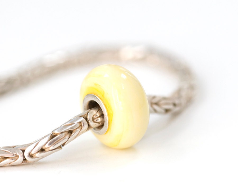 Lampwork Bead Handmade European Charm Glass Sterling Silver Core Soft Yellow