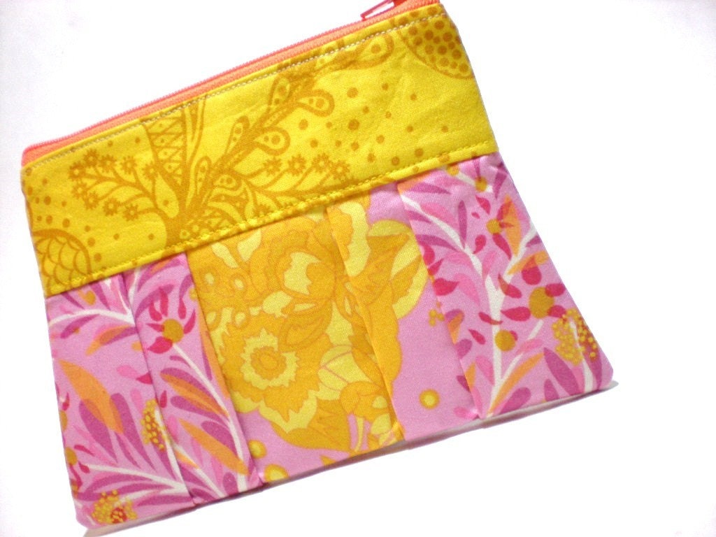 SALE - Gold and Pink Sunset Pleated Clutch