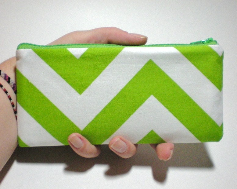 Lime Green Chevron Long Zipper Pouch