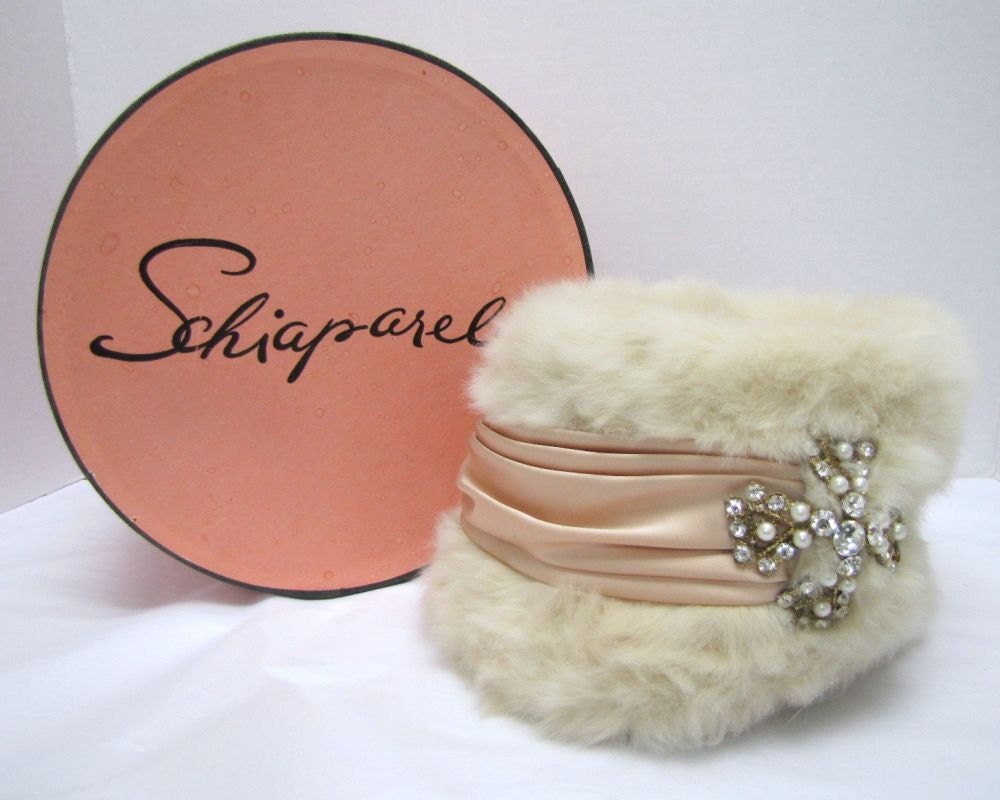 1950s Cream Fur Schiaparelli Hat with Box