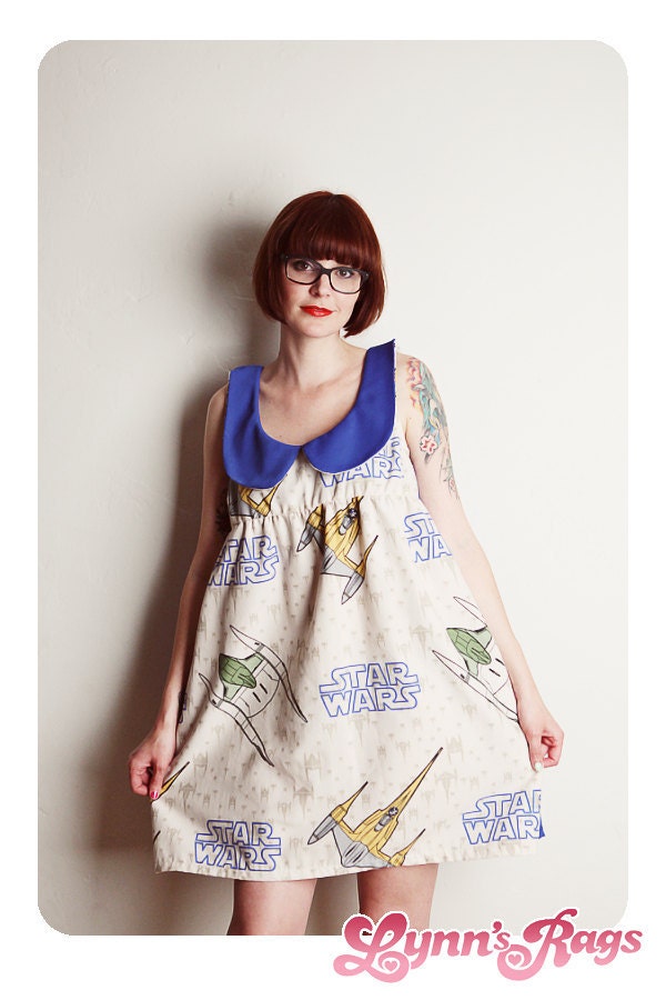 STAR WARS Tent Dress Vintage Birthday DRESS Blue Peter Pan Collar