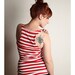 Red White Stripe TANK TOP Teal Bow Shirt LARGE