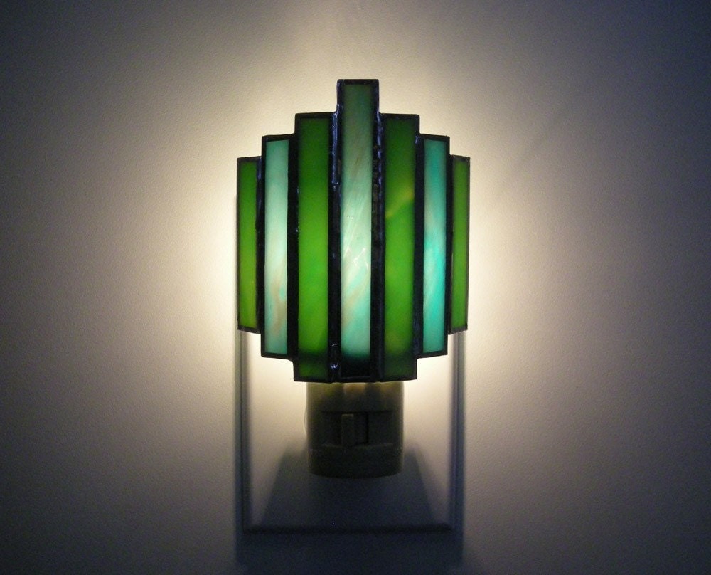 Art Deco Night Light in Turquoise Blue and by BrazanDesign on Etsy