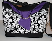 Diaper Bag Purse Diaper Tote  Hobo lots of pockets Damask blk / messenger strap XcessRize Designs