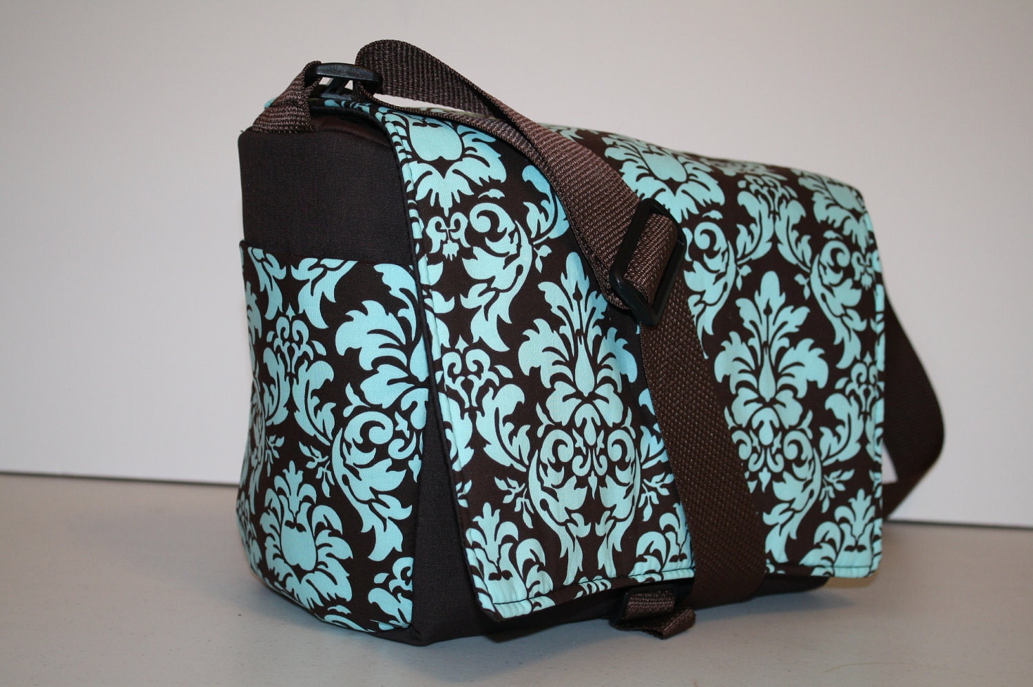 Digital Slr CAMERA Bag - Womens camera case - Lens Bag - Purse - 5 Lens - Lots Of Pockets - blue brown damask WD LG