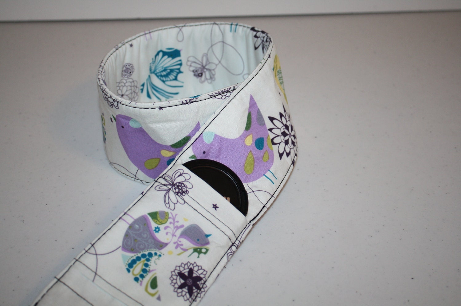 Dslr Camera Strap Cover / Lens Cap Pocket / Padded /  Blue Purple Starling