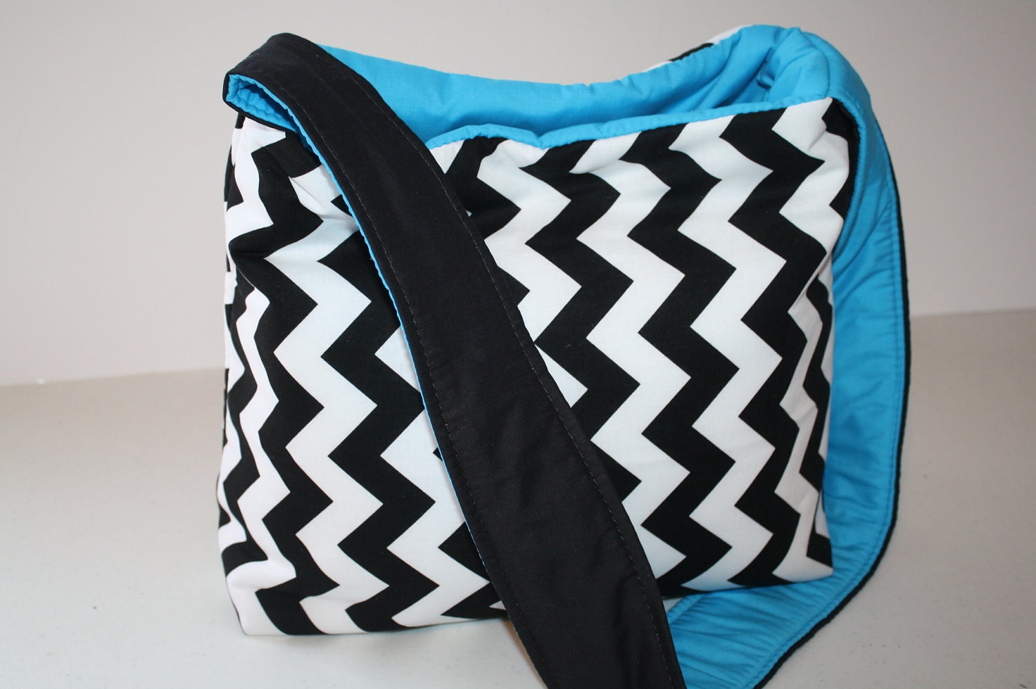 Diaper Bag Book Purse Tote Shoulder Bag Handbag  Hobo MARKET BAG lots of pkts Blue Black Chevron Stripe / Messenger strap XcessRize Designs