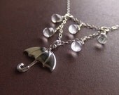 Rainy Day With My Umbrella Jewelry Necklace Sterling Silver, Gift for Her, Under 30, Gift Guide